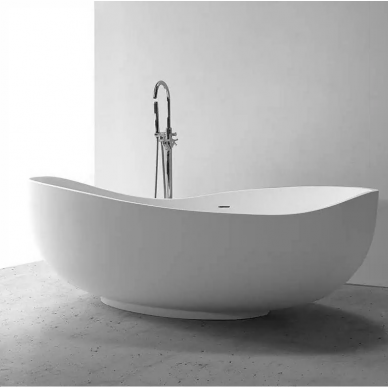 Akmens masės vonia MEPA Bend 184 x 112 cm su baltu matiniu sifonu 2