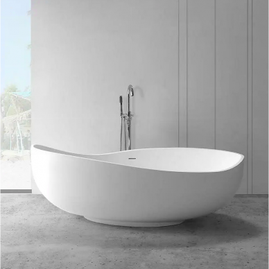 Akmens masės vonia MEPA Bend 184 x 112 cm su baltu matiniu sifonu 3