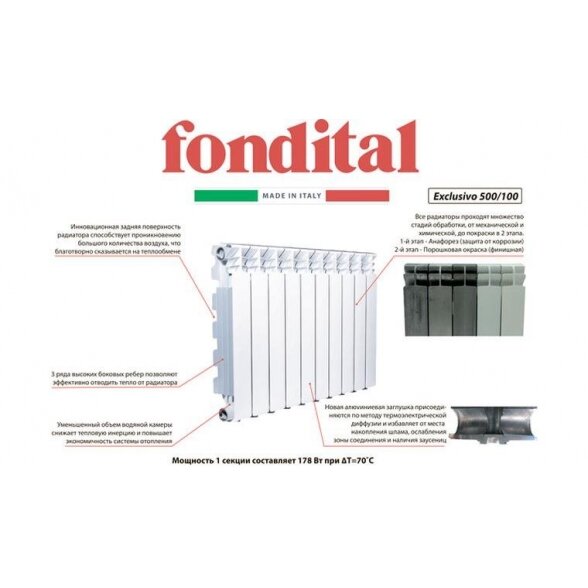 Aliuminis radiatorius FONDITAL Exclusifo 500/100 - 10 sekcijų 3