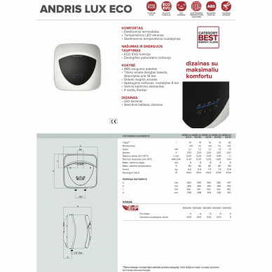 Elektrinis vandens šildytuvas ARISTON Andris Lux Eco 30/5, virš plautuvės