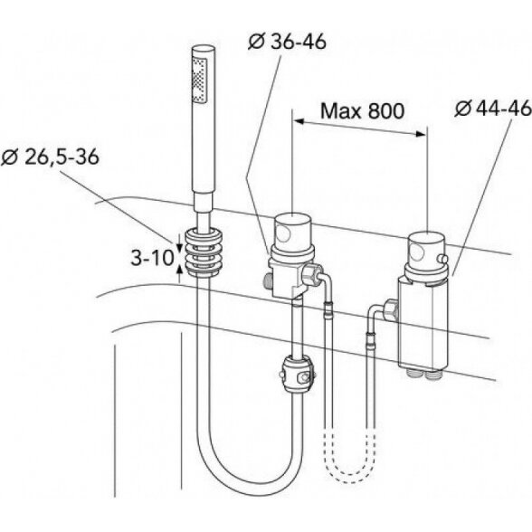Į vonios kraštą montuojamas 3-jų dalių termostatinis maišytuvas GUSTAVSBERG Skandic su sifonu 5