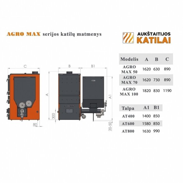 Universalus granulinis katilas AUKŠTAITIJOS KATILAI Agro Max 100 kW 3