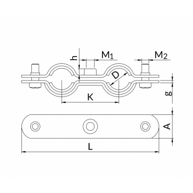 Metalinis laikiklis dvigubas su triukšmo slopinimo įdėklu variniam vamzdžiui NICZUK METALL 18 (17-20 mm), M6