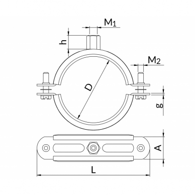 Metalinis laikiklis su dvigubu sriegiu ir triukšmo slopinimo įdėklu NICZUK METALL 6" (151-160 mm), M8-M10 7