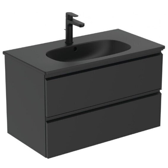 Pakabinama vonios spintelė su praustuvu IDEAL STANDARD Tesi 80 cm, juoda-matinė