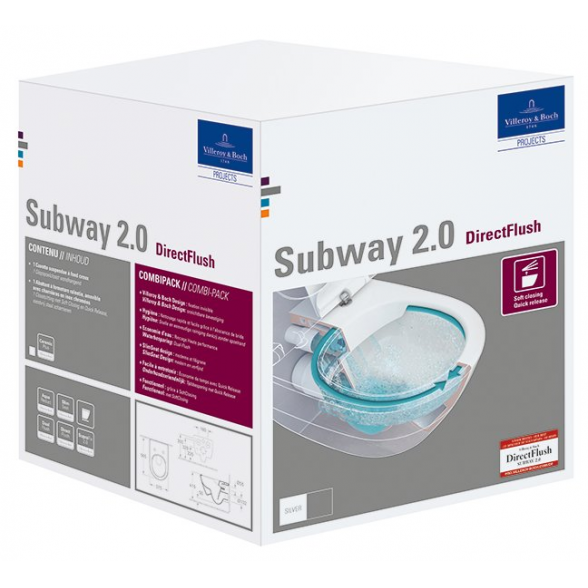 Pakabinamas unitazas VILLEROY & BOCH Subway 2.0 Direct Flush WC su SlimSeat dangčiu ir Star White Ceramic Plus danga, White Alpin, 5614R2R1 9