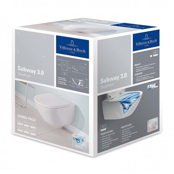 Potinkinio WC rėmo (4 in 1 White) ir unitazo komplektas VILLEROY & BOCH Subway 3.0 Twist flush su slow close dangčiu ir ceramic plus danga 5