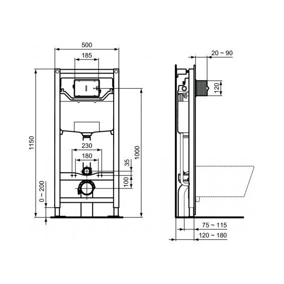 Potinkinis WC rėmas IDEAL STANDARD ProSys 120 cm (2 in 1), R020467 1