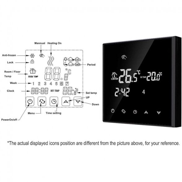 Potinkinis patalpos termostatas su vėsinimo funkcija, juodas 1