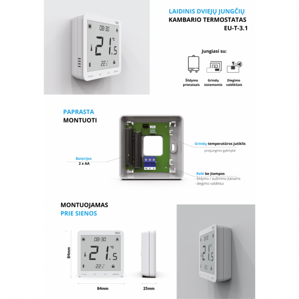 Virštinkinis programuojamas patalpos termostatas TECH EU-T-3.1, baltas 3