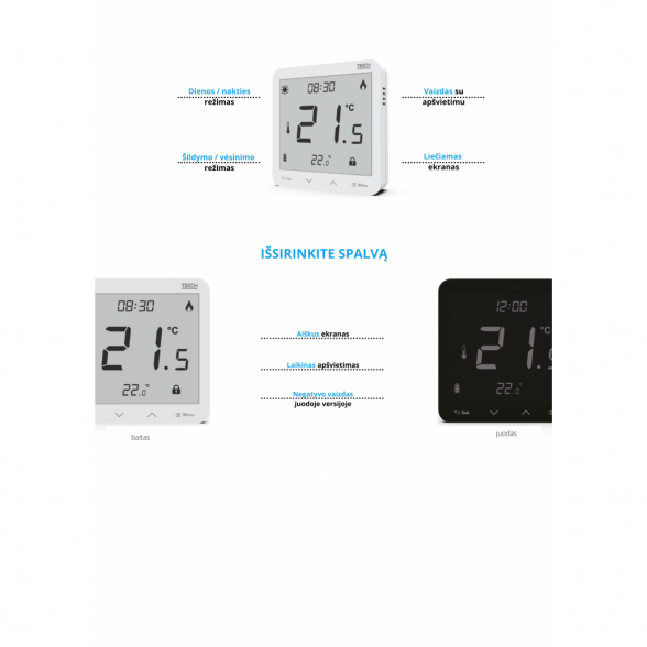 Virštinkinis programuojamas patalpos termostatas TECH EU-T-3.1, baltas 4